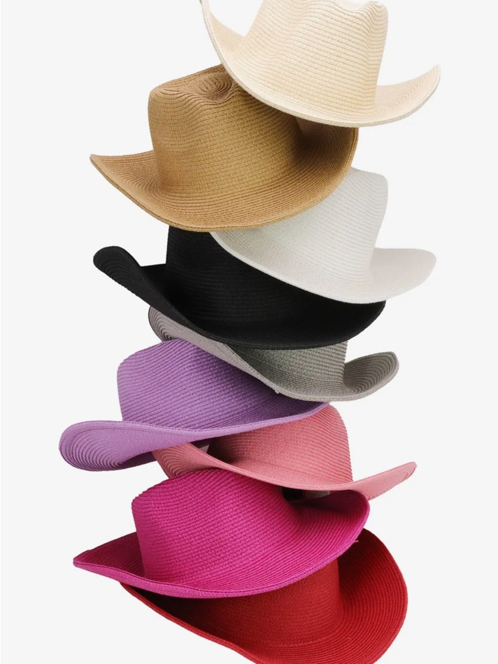 Wide-Brim Straw Cowboy Hat - Multiple Colors